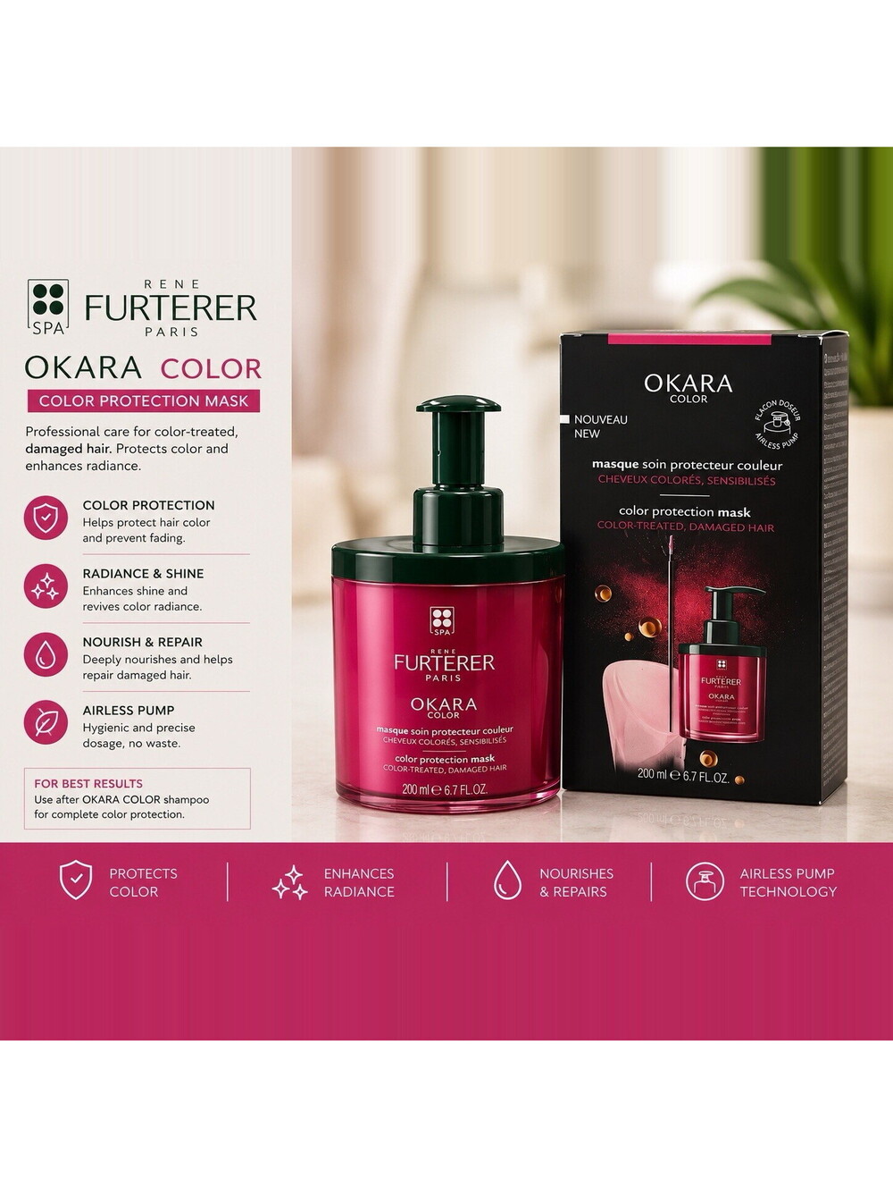 Rene Furterer Okara Color Protection Mask 6.7 Fl.Oz / 200ml Color-Treated Hair